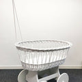 Grey/White Wicker Wheels Crib Baby Moses Basket With Canopy Holder