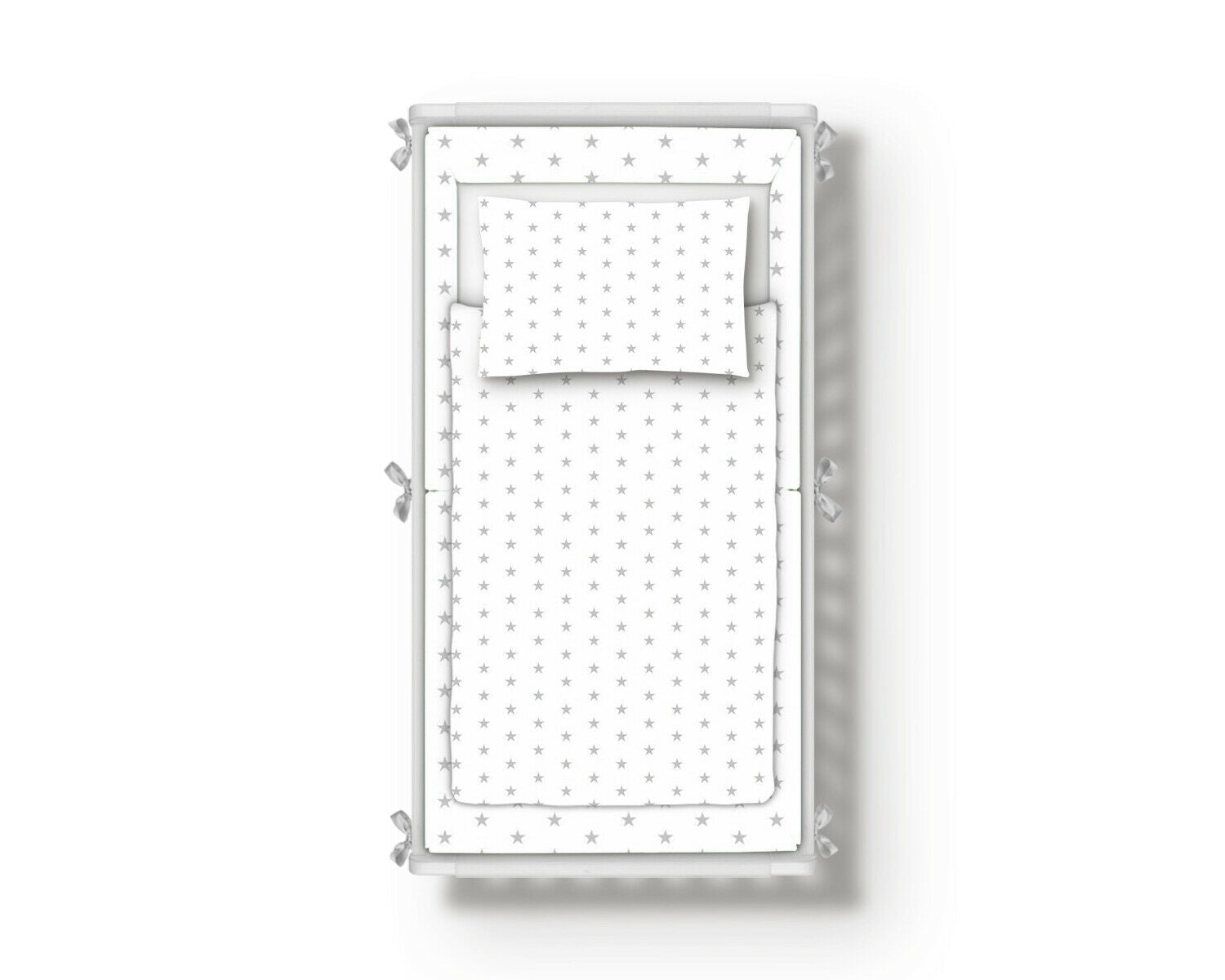 3Pc Bedding Set Bumper All-Round Fit Cot 120x60cm Small Grey Stars On White