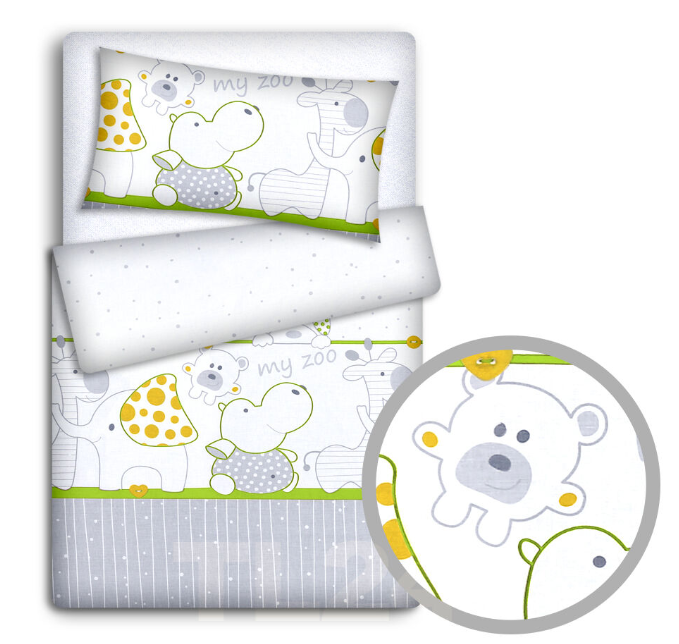Baby Bedding Set 120X90 Pillowcase Duvet Cover 2Pc Fit Cot 120X60 Zoo Green - MyHappy Baby