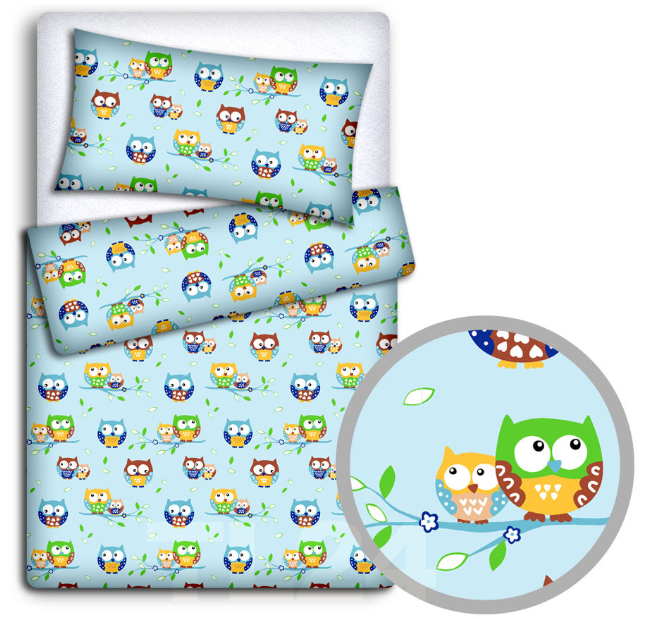 Baby Bedding Fit Cotbed 135X100cm Pillowcase Duvet Cover 2Pc Owls Blue - MyHappy Baby
