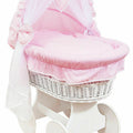 Baby Full Bedding Set With Hood To Fit Wicker Moses Basket Cotton Pink