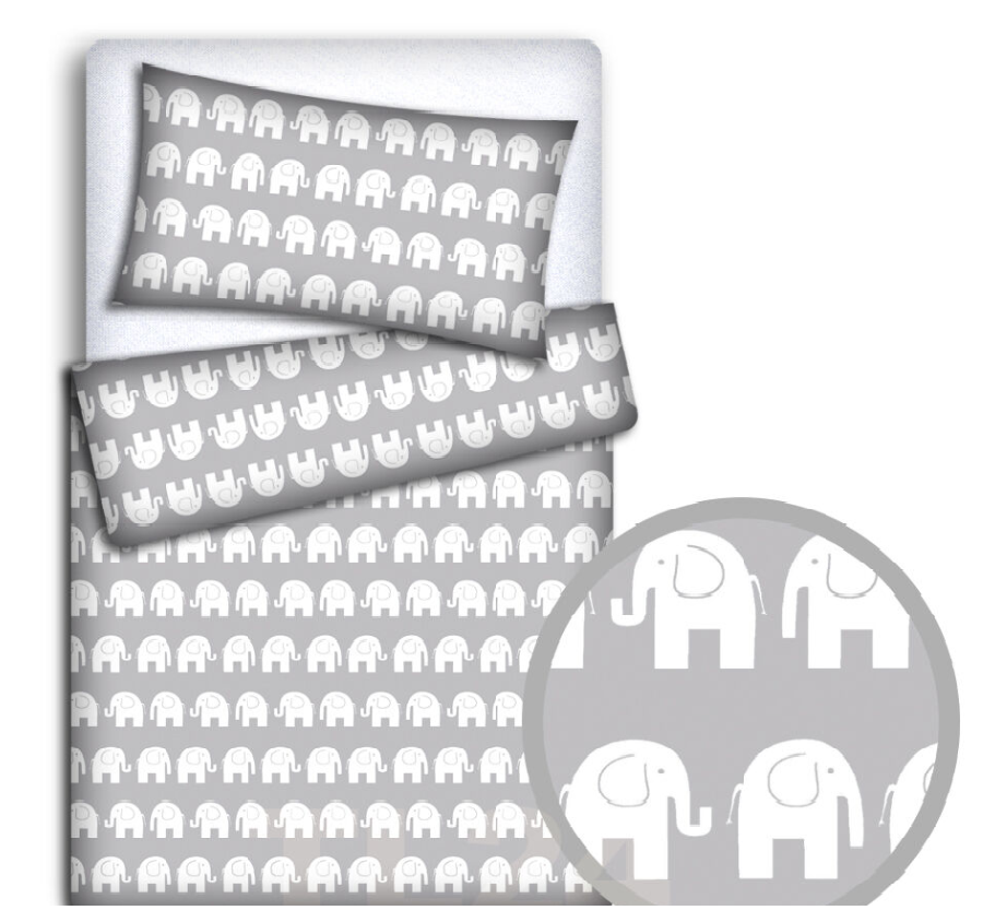 Baby Bedding Fit Crib Set 70X80cm Pillowcase Duvet Cover 2Pc Elepahants Grey - MyHappy Baby