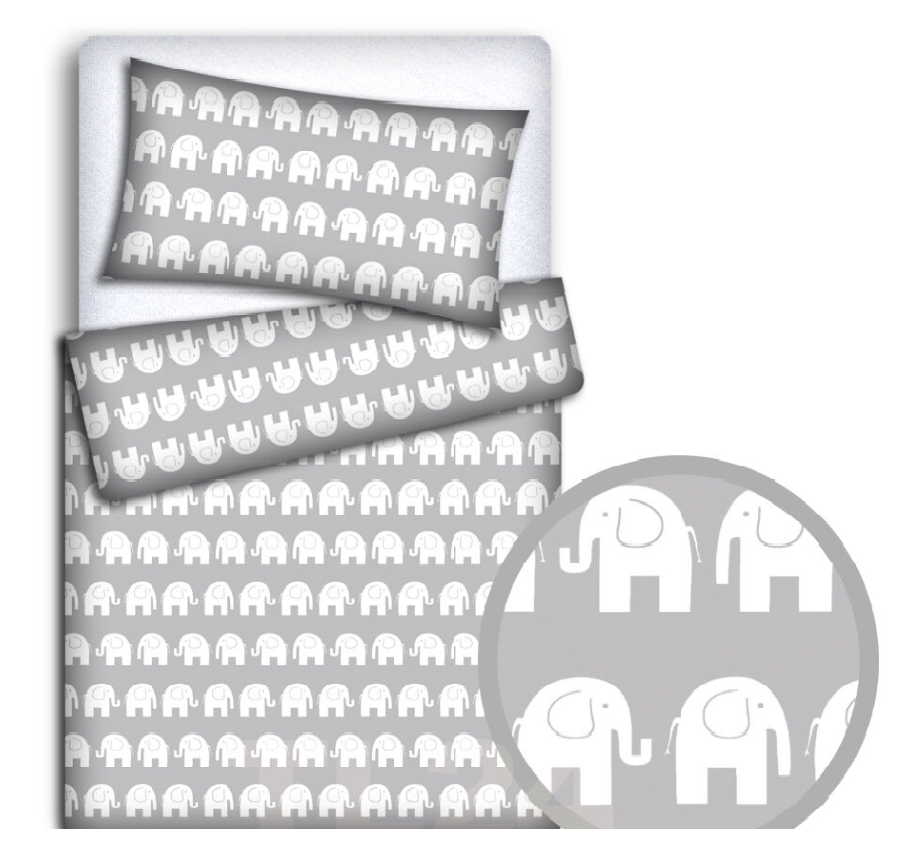 Baby Bedding Fit Crib Set 70X80cm Pillowcase Duvet Cover 2Pc Elepahants Grey