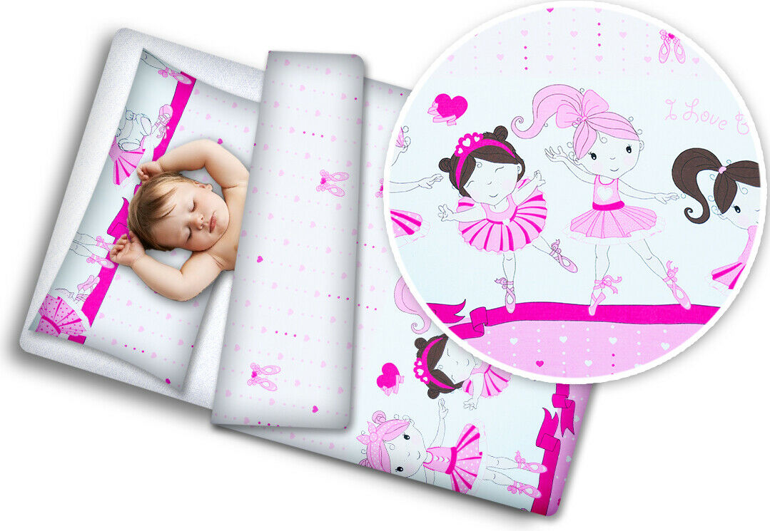 Baby bedding set 2pc 100% cotton pillowcase duvet cover 70x80cm fit crib - Ballerina Pink