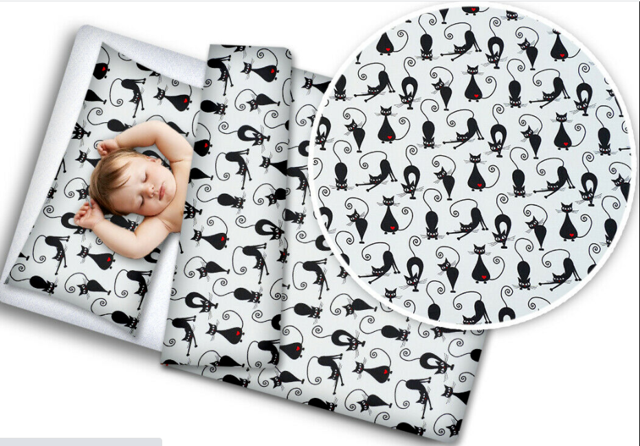 Baby bedding set 2pc fit Junior Bed 150x120cm pillowcase duvet cover -  Black cat - MyHappy Baby