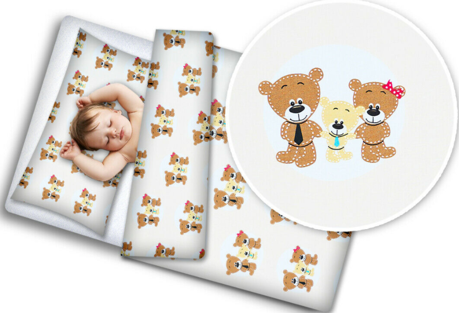 Baby bedding set 2pc fit Junior Bed 150x120cm pillowcase duvet cover -  Bears family