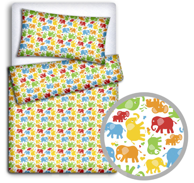 Baby Bedding Set 120X90cm Pillow Duvet 4Pc Fit Cot Elephants Coloured