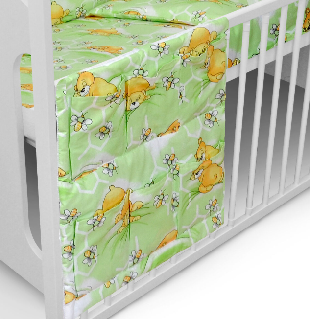 Cot Tidy Organiser Bed Nursery Hanging Storage 6 Pockets Teddy Honey Green