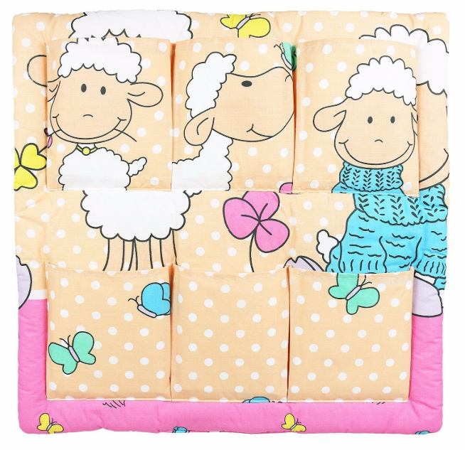 Cot Tidy Organiser Bed Nursery Hanging Storage 6 Pockets Sheep Ecru