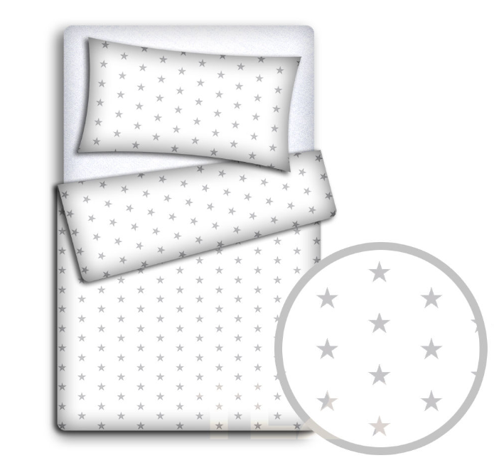 Baby Bedding Set 120X90 Pillowcase Duvet Cover 2Pc Fit Cot Grey Stars On White - MyHappy Baby