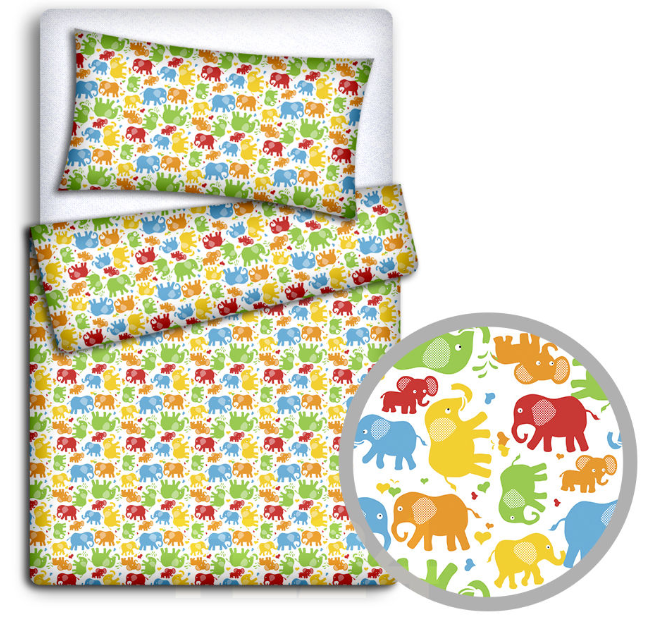 Baby Bedding Fit Cotbed 135X100cm Pillowcase Duvet Cover 2Pc Elephants Coloured - MyHappy Baby