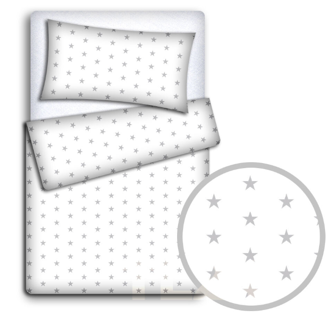 Baby Bedding Set 120x90cm Pillow Duvet 4Pc Fit Cot Small Grey Stars On White