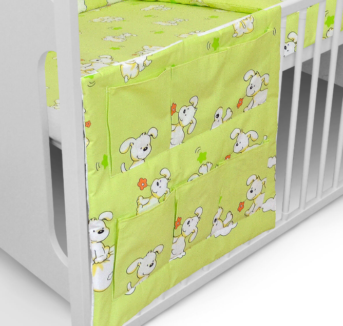 Baby Organiser Bed Nursery Cot Tidy   Hanging Storage 6 Pockets Puppy Green