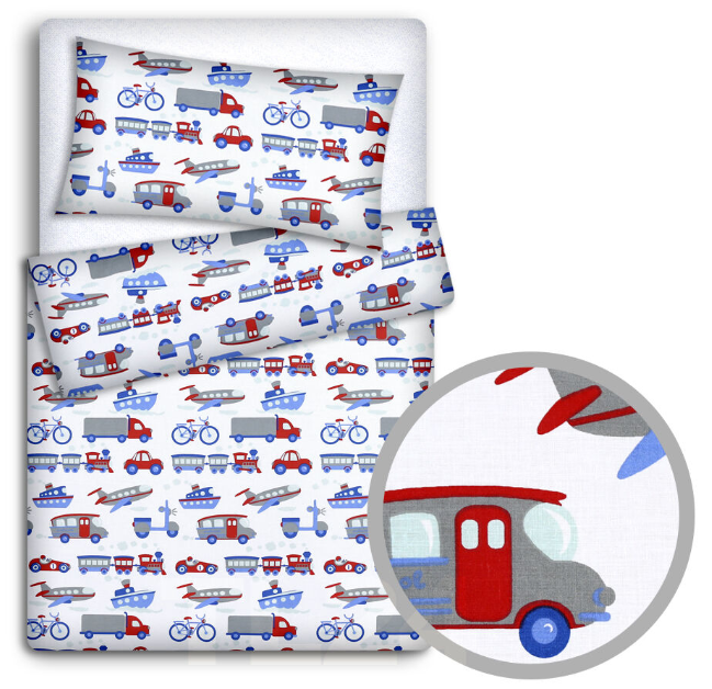 Baby Bedding Fit Cotbed 135X100cm Pillowcase Duvet Cover 2Pc Vehicles - MyHappy Baby