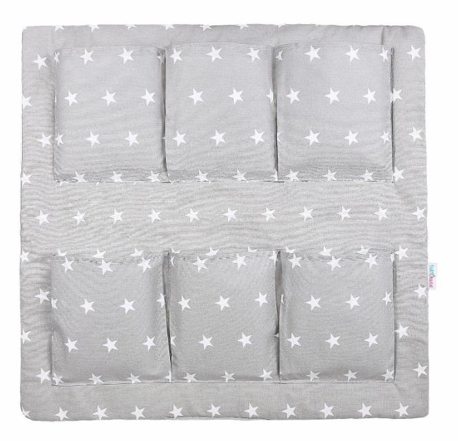 Cot Tidy Organiser Bed Nursery Hanging Storage 6 Pockets Small Stars On Grey