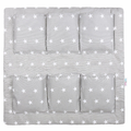 Cot Tidy Organiser Bed Nursery Hanging Storage 6 Pockets Small Stars On Grey