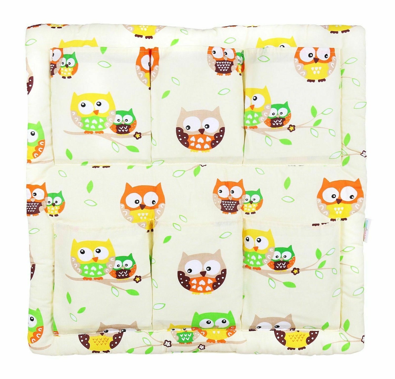 Cot Tidy Organiser Bed Nursery Hanging Storage 6 Pocket 100% Cotton Owls Yellow