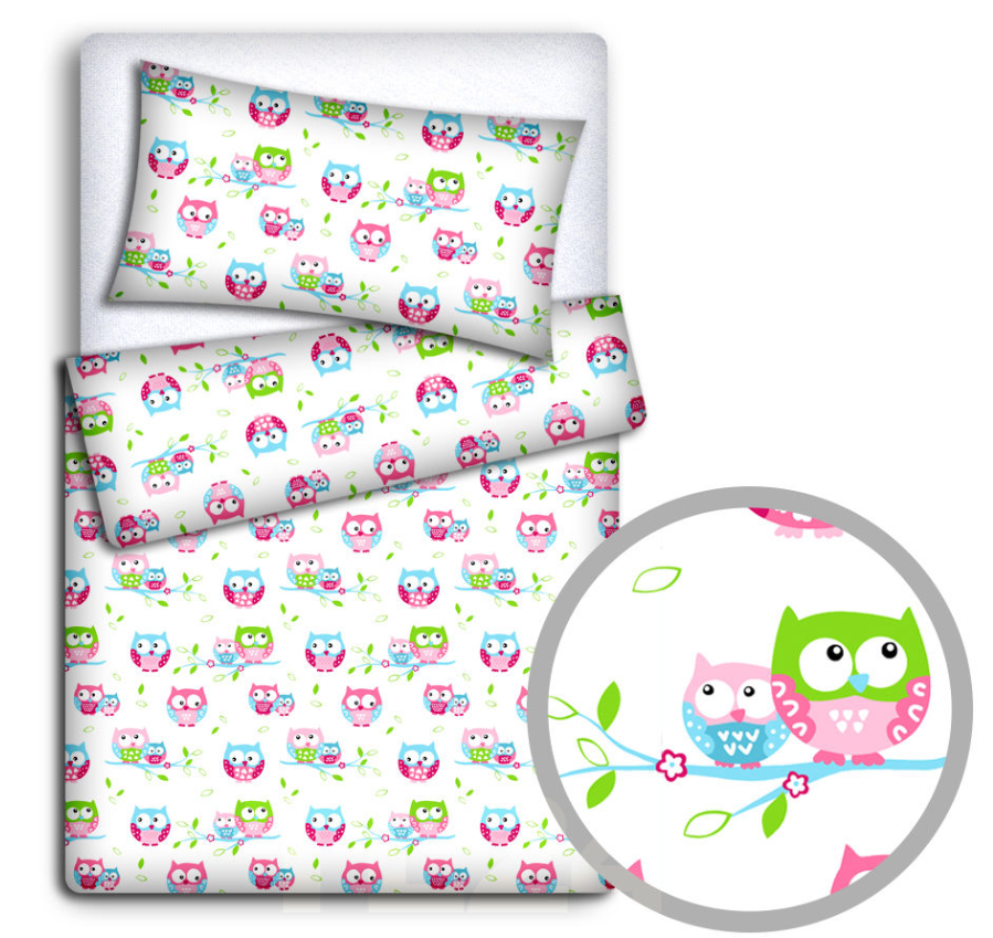 Baby Bedding Fit Crib Set 70X80cm Pillowcase Duvet Cover 2Pc Owls White