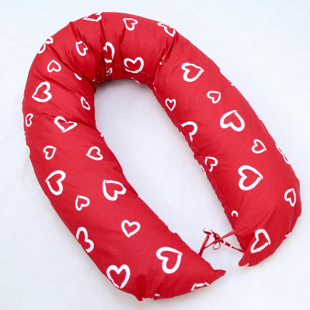 Large Breast Feeding Pillow Baby Nursing Maternity Pregnancy White Hearts On Red - MyHappy Baby