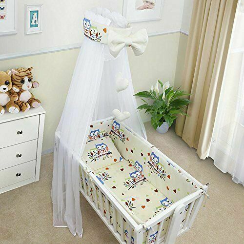 Baby bedding set 6pc 70x80 fit crib bumper pillow duvet sheet - Owls Cream