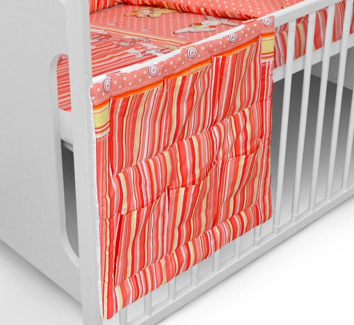 Hanging Storage 6 Pockets Cot Tidy Organiser Bed Nursery Bunny Umbrella Red
