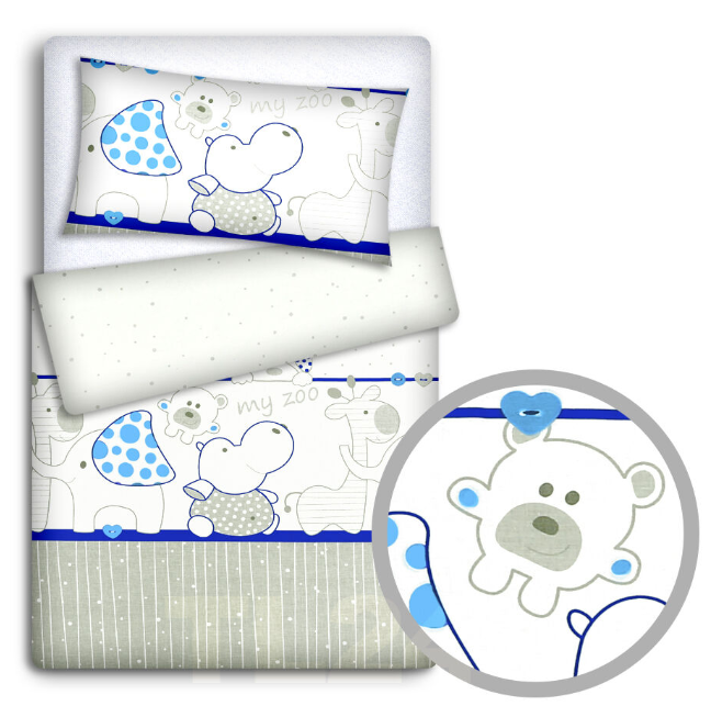 Baby Bedding Fit Cotbed 135X100cm Pillowcase Duvet Cover 2Pc Zoo Blue - MyHappy Baby