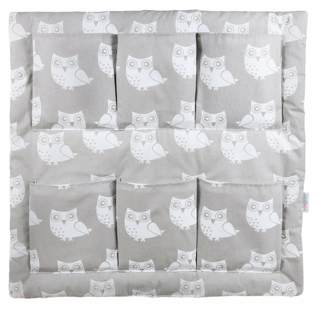 Cot Tidy Organiser Bed Nursery Hanging Storage 6 Pockets Owls Grey