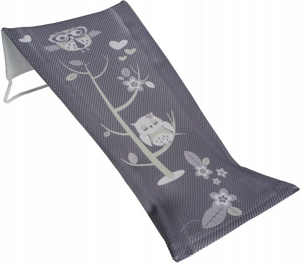 Baby Newborn Bath Pad Soft Seat Deckchair Safety Support For Bathing Owls Grey
