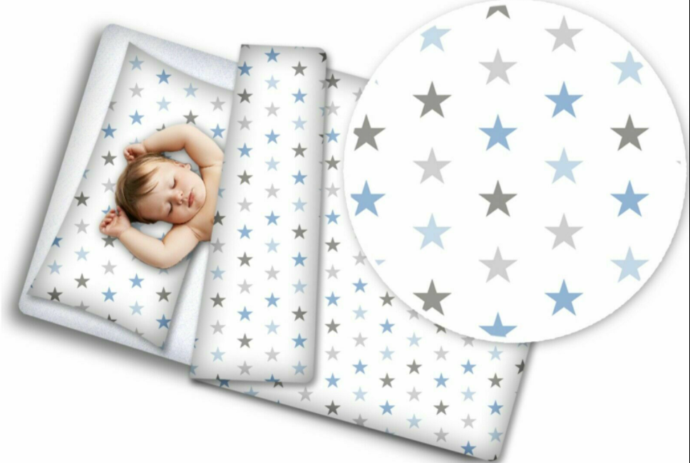 Baby bedding set 2pc 100% cotton pillowcase duvet cover 135x100cm - Grey blue stars - MyHappy Baby