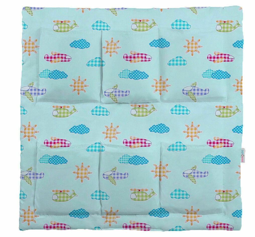 Cot Tidy Organiser Bed Nursery Hanging Storage 6 Pocket Cotton Planes Turquoise
