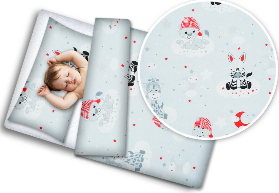 Baby 4Pc Sweet Animals Grey Bedding Set + Pillow & Duvet 70x80cm To Fit Crib