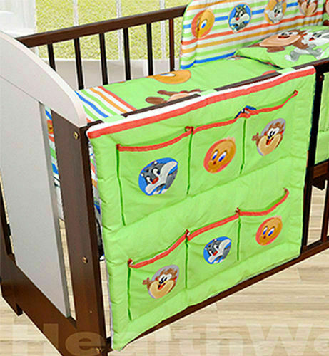 Cot Tidy Organiser Bed Nursery Hanging Storage 6 Pocket 100% Cotton Disney Green