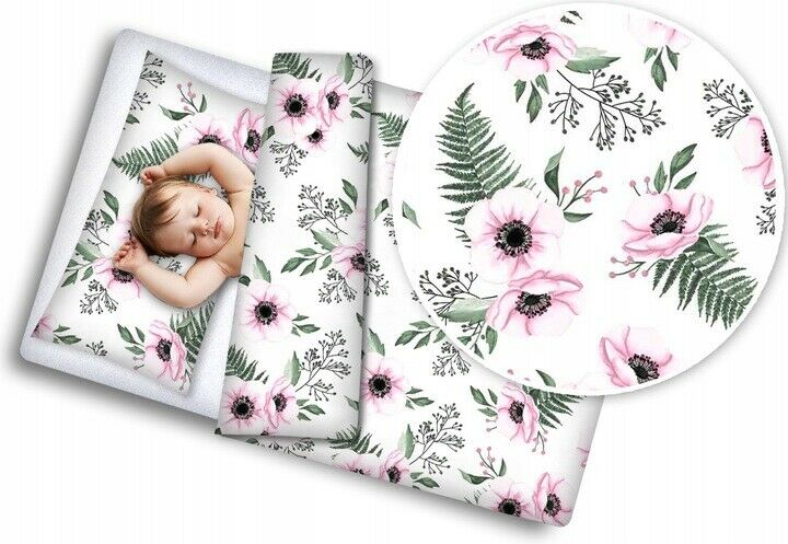 Baby bedding set 2pc 100% cotton pillowcase duvet cover 135x100cm - Poppies - MyHappy Baby