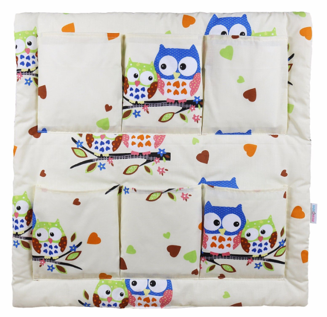 Cot Tidy Organiser Bed Nursery Hanging Storage 6 Pockets Owls Cream