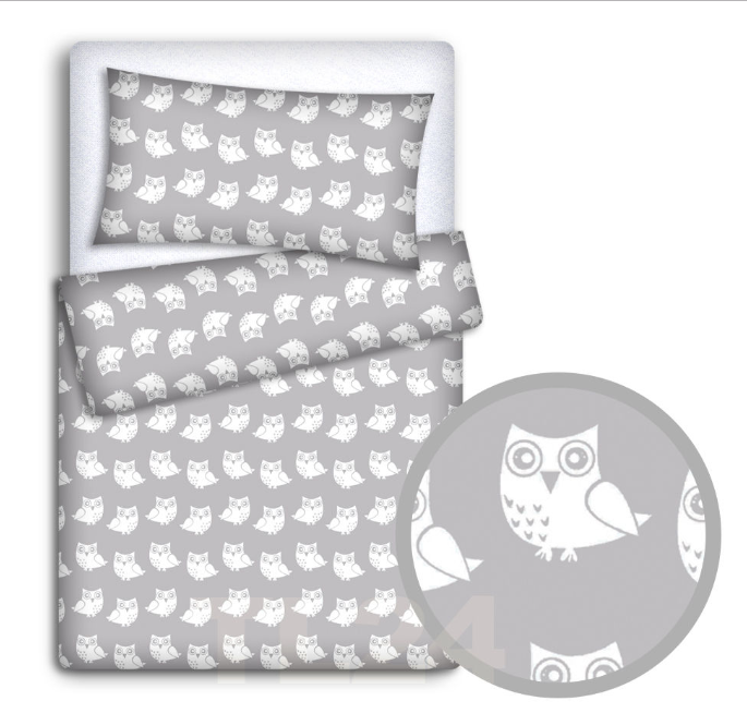 Baby Bedding Set 120X90 Pillowcase Duvet Cover 2Pc Fit Cot 120X60 Owls Grey - MyHappy Baby