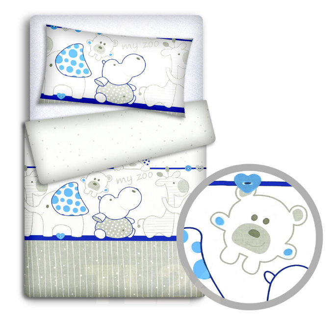 Baby Bedding Set 120X90 Pillowcase Duvet Cover 2Pc Fit Cot 120X60 Zoo Blue - MyHappy Baby