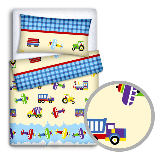 Baby Bedding Set 120X90 Pillowcase Duvet Cover 2Pc Fit Cot 120X60 Trucks - MyHappy Baby
