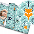 Fox In Forest Turquoise 4Pc Bedding Set + Pillow & Duvet 70X80cm To Fit Crib