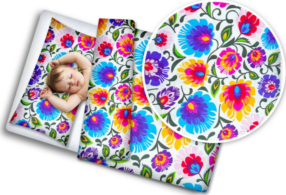 Bedding Set 2Pc Fit Junior Bed 150X120cm Pillowcase Duvet Cover Flowers On White - MyHappy Baby