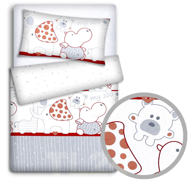 Baby Bedding Set 120X90cm Pillow Duvet 4Pc Fit Cot  Zoo Red