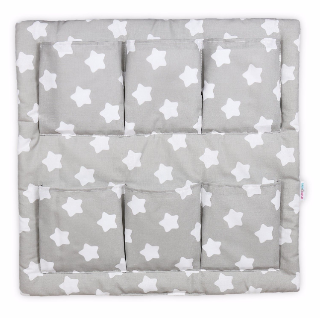 Cot Tidy Organiser Bed Nursery Hanging Storage 6 Pockets Big White Stars On Grey