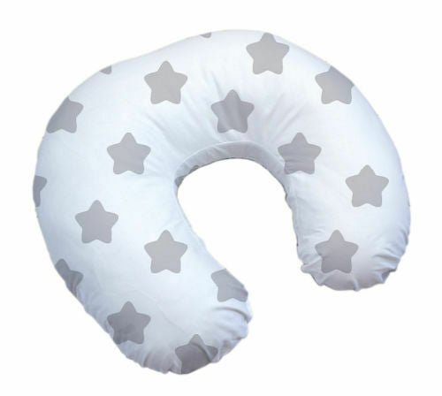 Baby Feeding Pillow+Removable Cover Newborn Maternity Big Grey Stars On White - MyHappy Baby