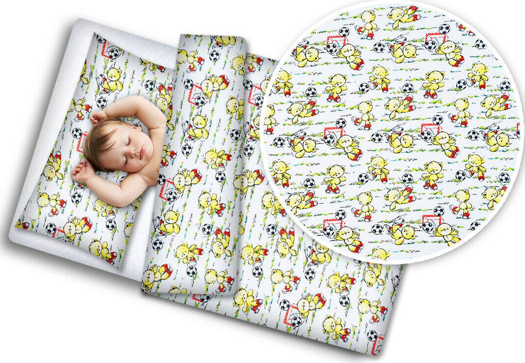 Baby bedding set 2pc 100% cotton pillowcase duvet cover 70x80cm - Football Teddy Bear