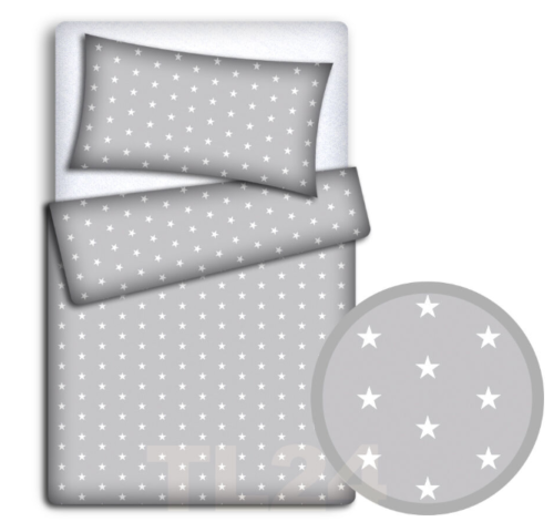 Bedding Set 3Pc Bumper All Around Pillowcase Duvet Cover Fit Cot 120x60cm Small White Stars
