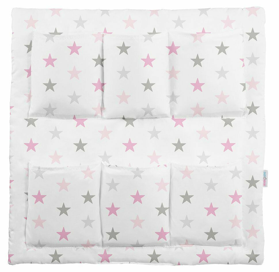 Cot Tidy Organiser Bed Nursery Hanging Storage 6 Pockets Grey Pink Stars