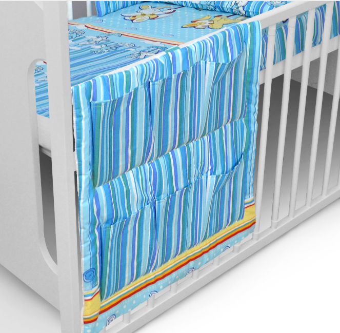 Hanging Storage 6 Pockets Cot Tidy Organiser Bed Nursery Bunny Umbrella Blue