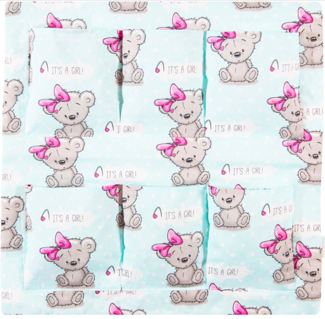 Cot Tidy Organiser Bed Nursery -Teddy Girl Mint- Storage 6 Pockets