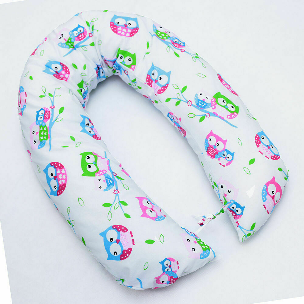 Large Breast Feeding Pillow Cotton Baby Nursing Maternity Pregnancy Owls White - MyHappy Baby