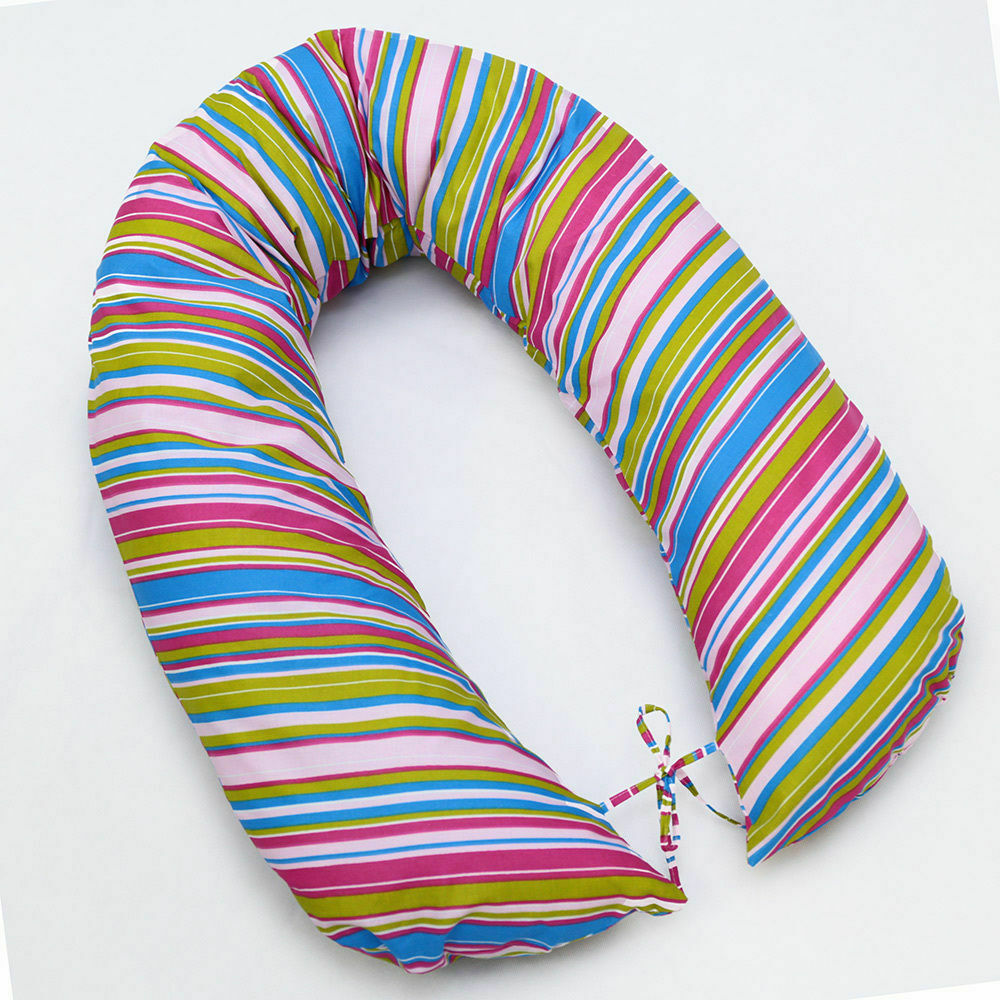 Large Breast Feeding Pillow Baby Nursing Maternity Pregnancy Stripes Magenta - MyHappy Baby