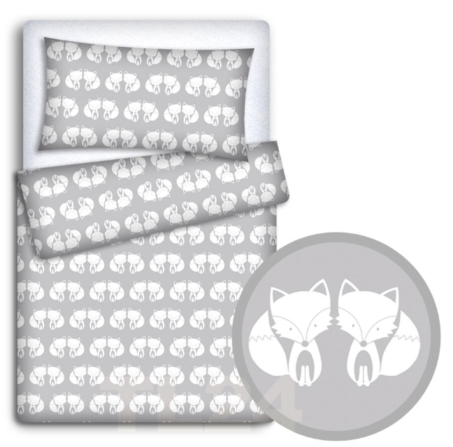 Baby Bedding Set 120X90cm Pillow Duvet 4Pc Fit Cot Fox Grey